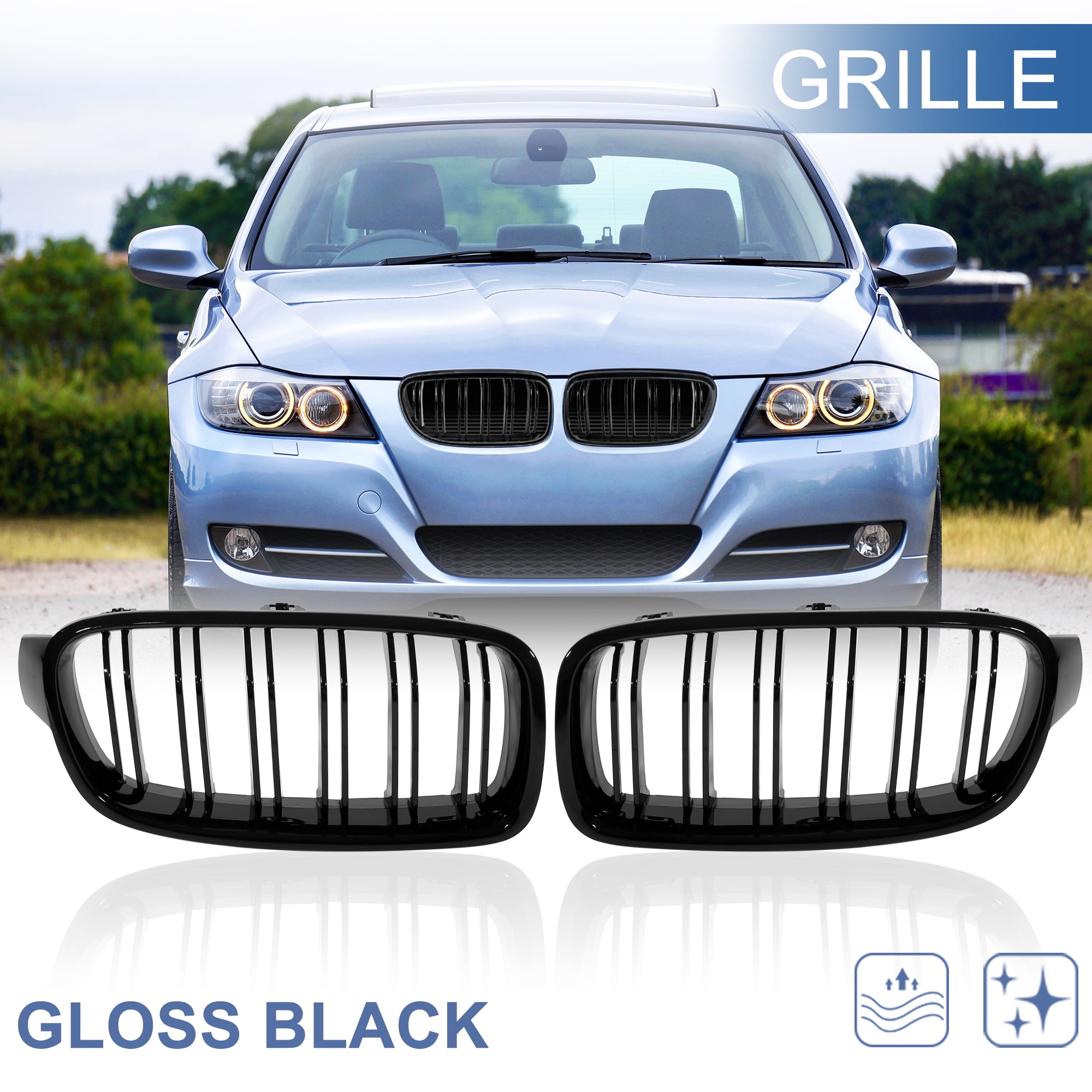 X AUTOHAUX 1 Pair Glossy Black Car Hood Kidney Bars Front Grille 4 Door for BMW F32 2013-2018