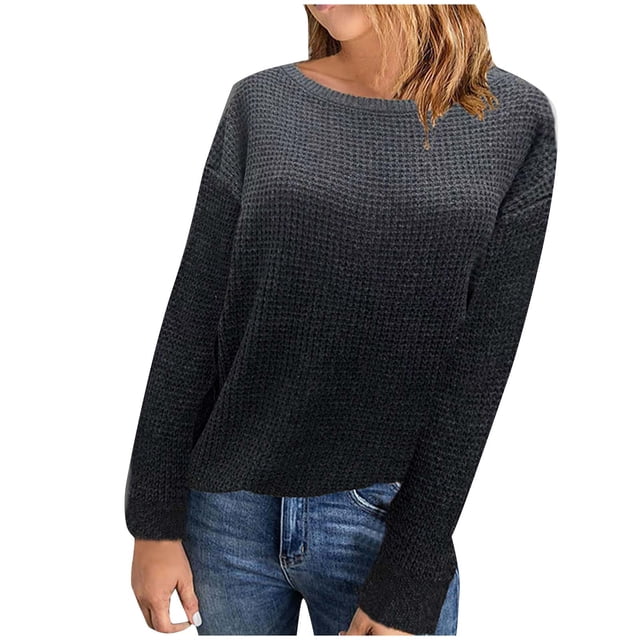 LOVZFMLL Sweaters for Women, Crew Neck Ribbed Pullover Solid Color Basic Casual Undershirt Loose Tops Warm Fall Winter Clothes