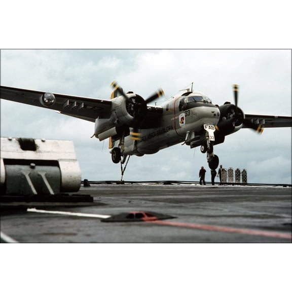 24"x36" Gallery Poster, Grumman S-2E Tracker aircraft makes an arrested landing 1984