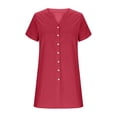thumbnail image 4 of Dresses for Women 2025 Short Sleeve Button Down Shirt Summer Casual V Neck Loose Fit T-Shirt Dresses with Pockets, 4 of 5