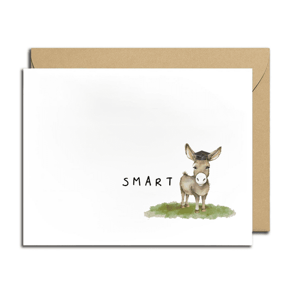 Graduation Card for All Graduates – Adorable Donkey in Cap Design with "SMART" Message – Blank Inside, Envelope Included – Perfect for Celebrating Achievements