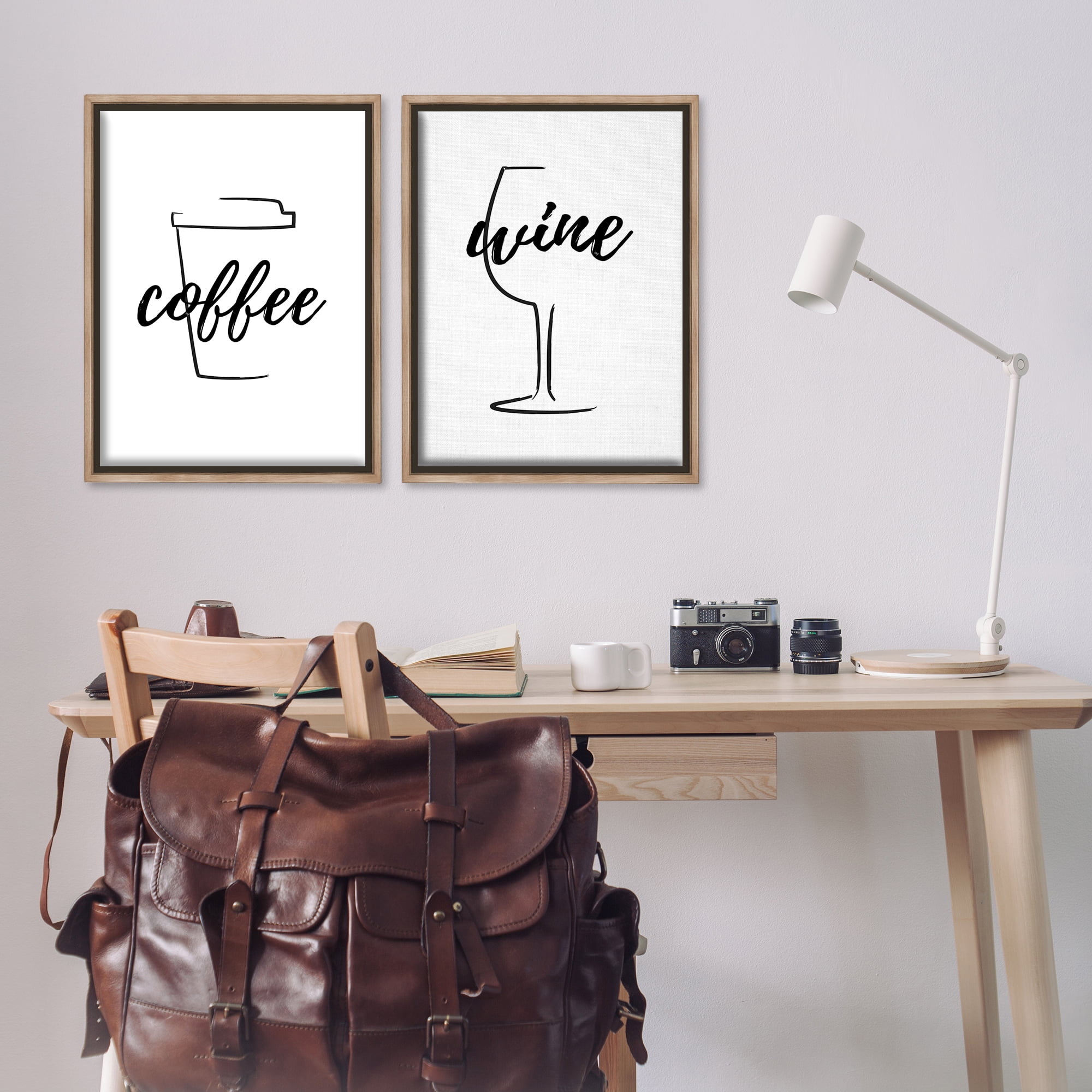 Stupell Industries Simple Coffee Wine Drawing Food & Beverage Painting Brown Floater Framed Canvas Art Print Wall Art, 21 x 31, Set of 2