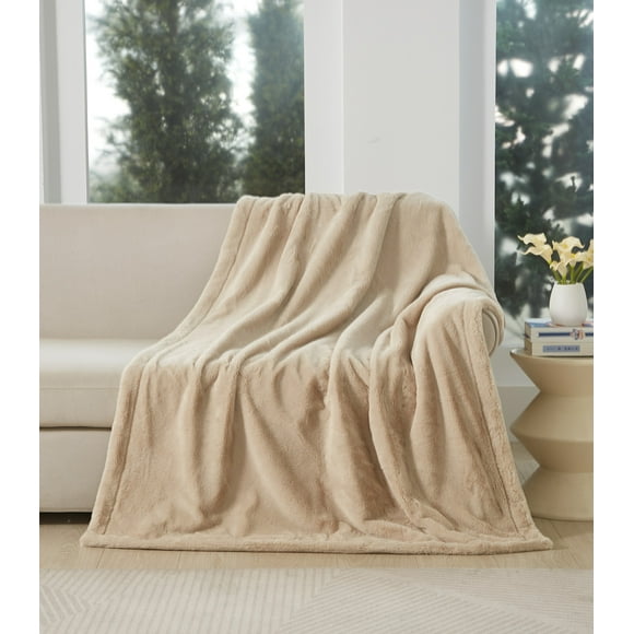 Better Homes & Gardens Faux Fur Throw, Beige, 50 x72