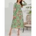 thumbnail image 3 of Liacowi Women Vintage Long Dress Elegant Flower Print U Neck Long Sleeve Dress Boho Flowy Tie Up Loose Fit Beach Dress, 3 of 8