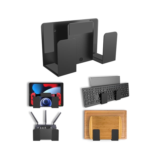 Organizador de estantes para montaje en pared para aparatos electrónicos, color negro
