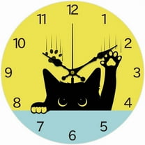 12inch Peeping Cat Wall Clock Battery Operated Silent Non Ticking Cat Looking Up Pattern Round Decorative Clock for Office Home Living Room Bedroom Bathroom Kitchen Decor Colorful