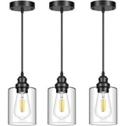 Farmhouse Pendant Lighting 3-Pack Ceiling Lights Hanging Lamp Black Pendant Lights Fixtures for Kitchen Island Dining Room with Glass Shape