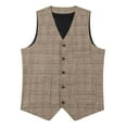 thumbnail image 3 of purcolt Mens Vintage Plaid Suit Vest V-Neck Herringbone Wool Tweed Vest Slim Fit Waistcoat Formal Business Casual Tuxedo for Wedding Groosmen, 3 of 7