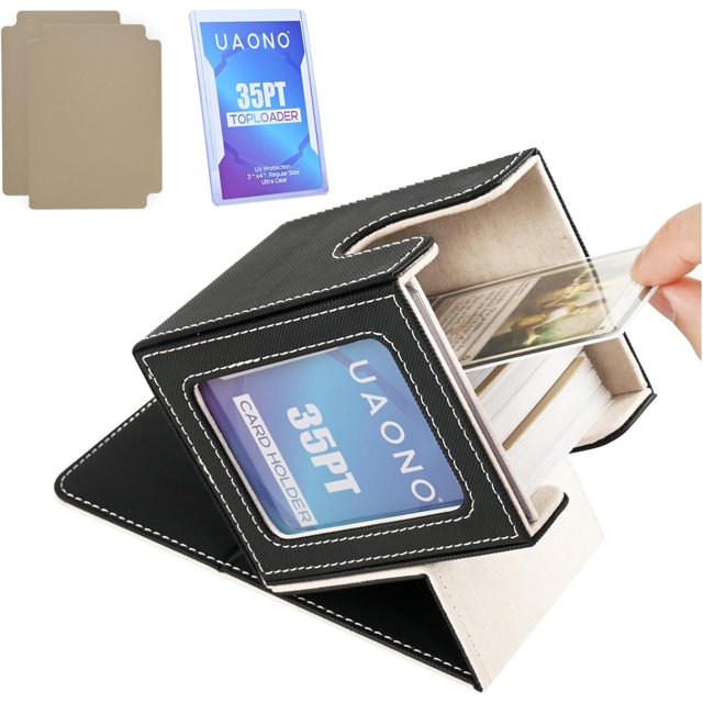 Xianyou-boîte de Rangement pour Cartes avec Affichage Commander MTG, Étui à Cartes Double Manche, Boîte de Rangement pour Cartes à Collectionner TCG/PTCG/Sports avec 2 Séparateurs, 1 Toploader (Noir, Or)