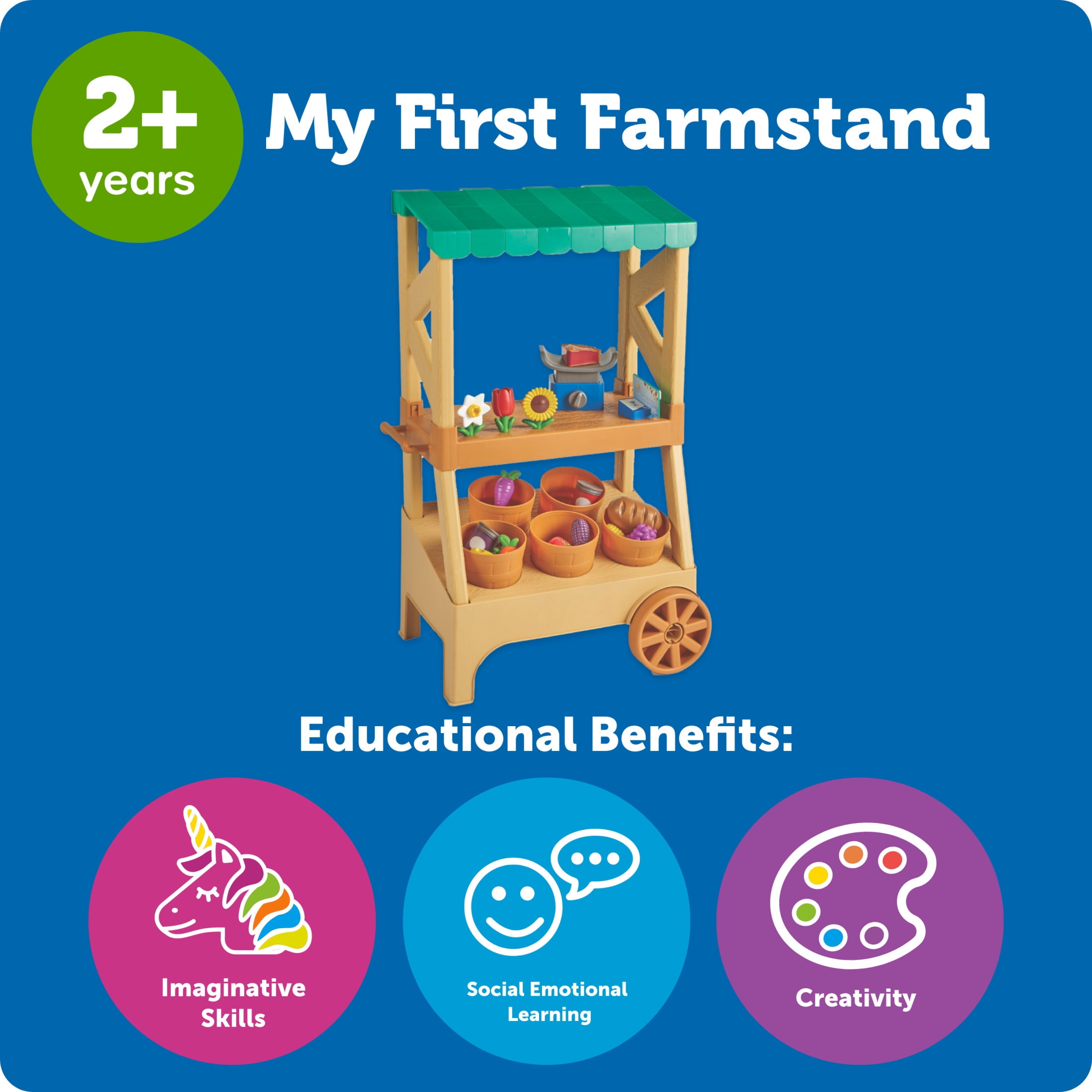 Learning Resources My First Farmstand Toy Farmers Market Cart With Play Food for Toddlers, Ages 2+