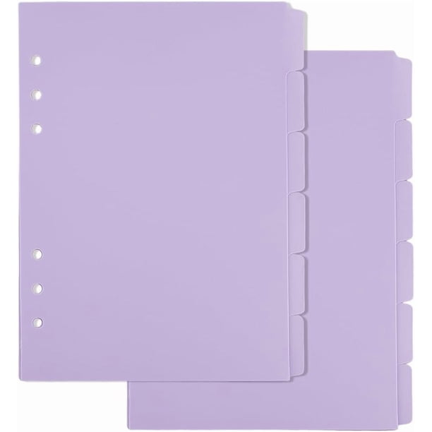 2 juegos de 12 hojas separadores de carpeta A5 de plástico morado con pestañas para carpeta de 6 anillas.