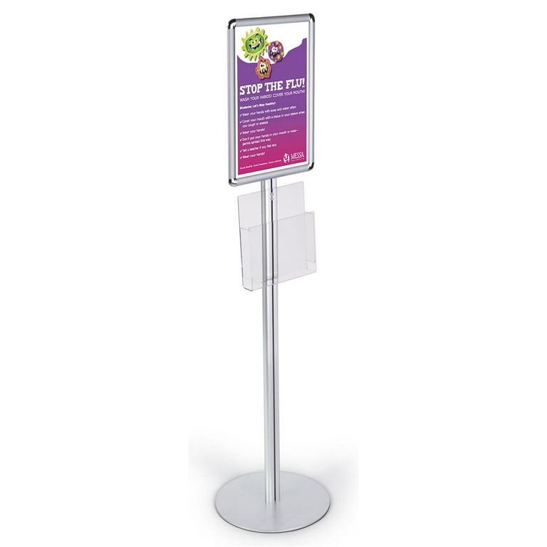 54-inch-tall Snap-Open Poster Stand for 11x17 Graphics, Includes Clear  Acrylic Brochure Pocket - Silver Aluminum (QCRND1117) 