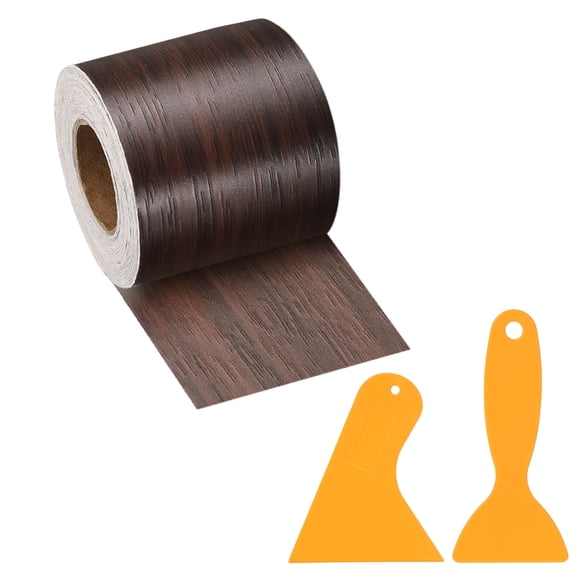 Uxcell Wood Grain Repair Tape, 2" x 33' Self Adhesive Realistic Wood Tape with Scraper Durable Repair Patch for Furniture Floor Window Door Table DIY Home Decor, Black Walnut