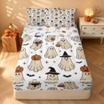 thumbnail image 2 of Homewish Halloween Ghost Zipper Queen Comforter Set with Fitted Sheet and 2 Pillowcases, Witch Hat Pumpkin Zipper Bedding Set, Cream Brown White, Pumpkin Bat Reversible, 2 of 7