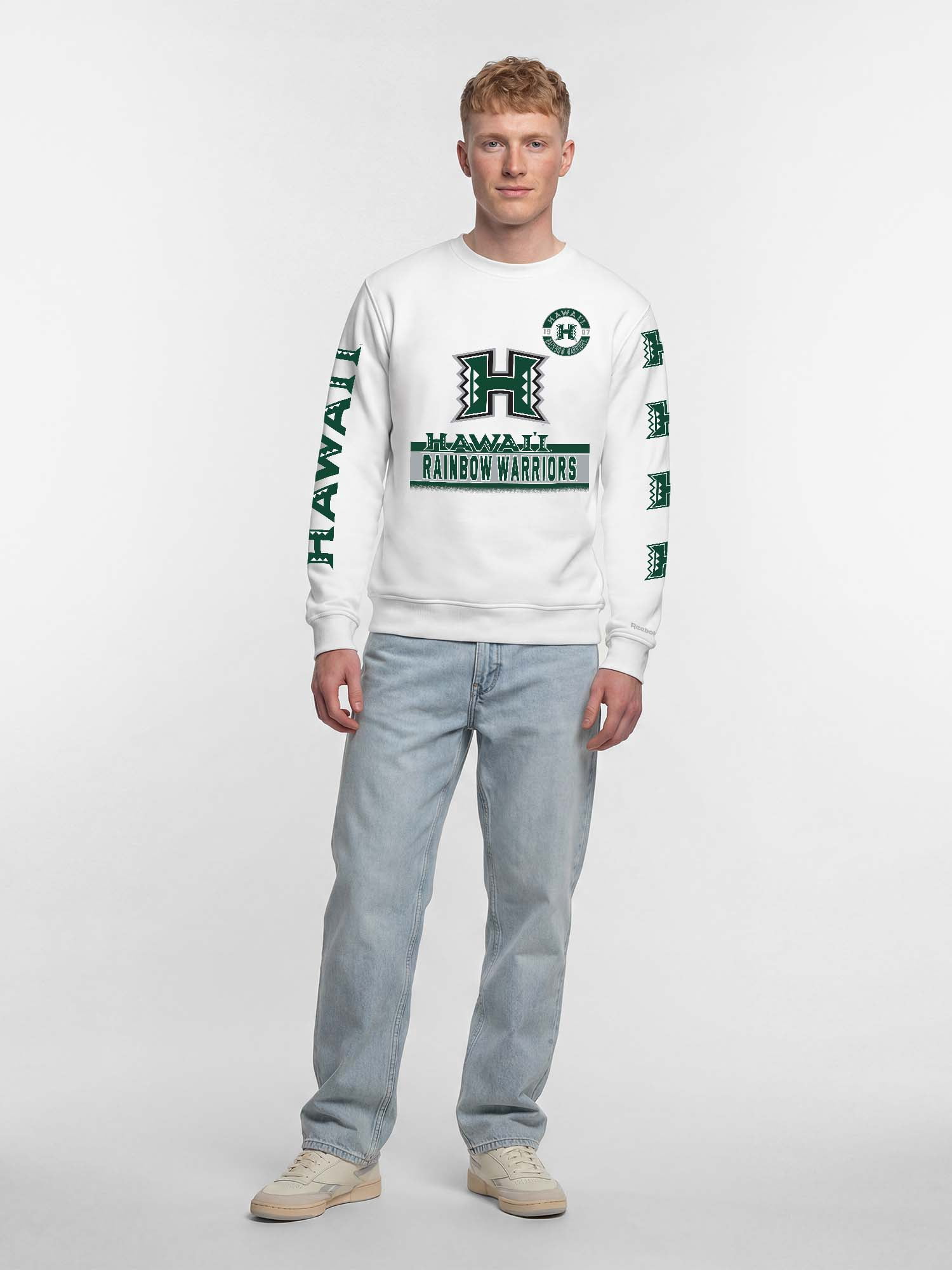 Hawaii Rainbow Warriors Reebok Mens White Crew Sweatshirt