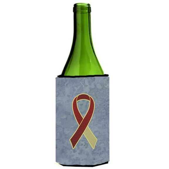 Burgundy and Ivory Ribbon for Head and Neck Cancer Awareness Wine bottle sleeve Hugger  24 Oz.