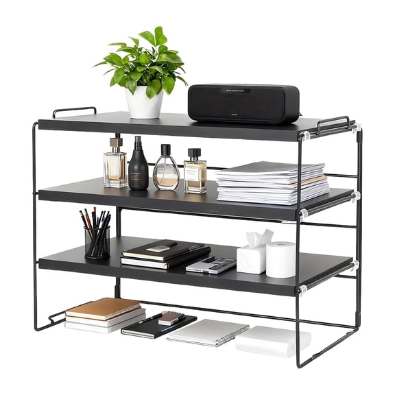 YOYTOO Desk Shelf Organizer, 3 Tier Desktop Organizers Storage Shelves Tabletop Bookshelf for Home Office, Black