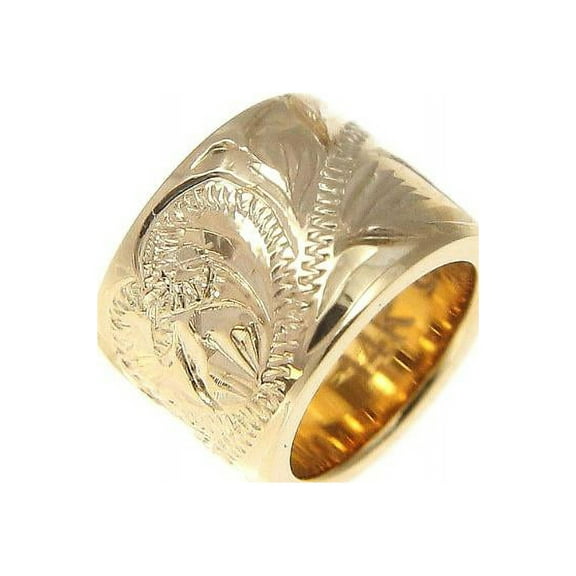 14K solid yellow gold hand engraved Hawaiian scroll 5.8mm barrel tube pendant