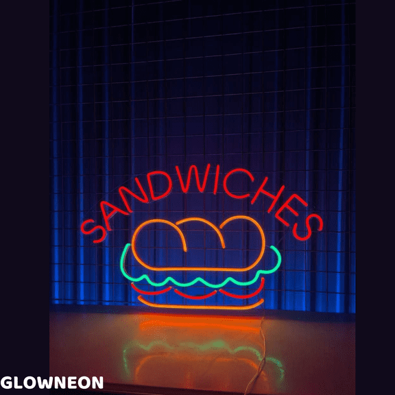 Glowneon Sandwiches Neon Sign, Open Sandwich Store Wall Neon Led Sign