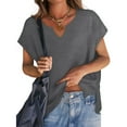 thumbnail image 5 of Turilly Summer Women Solid Color V Neck Pocket Sleeveless Casual Tee Tops Tank Gray L, 5 of 7