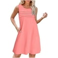 thumbnail image 2 of Jjayotai No Boundaries Women's Summer Sleeveless Crew Neck Mini Dresses, Casual Loose Fitted Tank Sundress with Pockets, Pleated Front Dresses for Women Pink~ S, 2 of 9