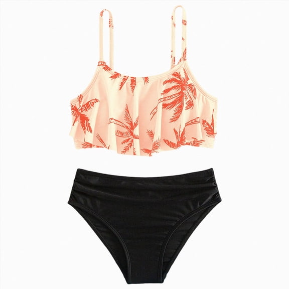 Ymyiu Girls' Swimwear Girls Swimsuits Bikini Set Kids Bathing Suit Bikini Top Two Piece Girls' Swimwear Size 9-10 Years (Red,9-10 Years)