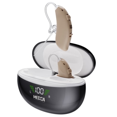 MEDca Rechargeable Hearing Aids for Seniors - BTE Digital Hearing Amplifier, Charging Case