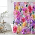 thumbnail image 4 of Purple Pink Floral Bathroom Shower Curtains with 12 Hooks Polyester Waterproof Shower Curtain for Stalls and Bathtubs Spring Pastoral Daisy Decorative Bathroom Privacy Curtain 72x78 Inches, 4 of 9