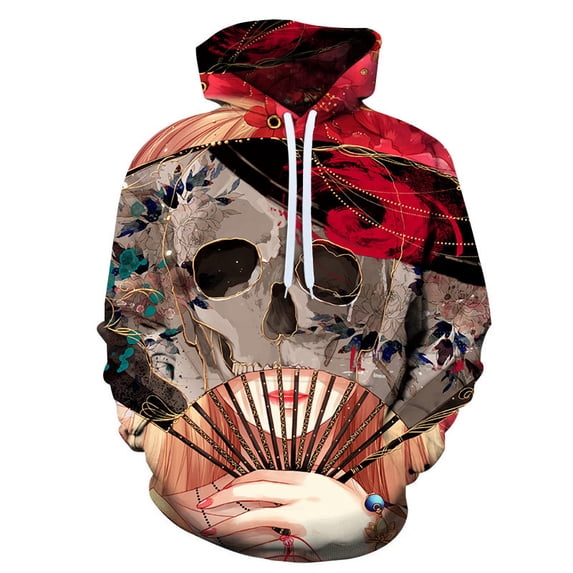 Skull Design Hooded Sweatshirt, Realistic 3D Skull Print Pullover Hooded Sweatshirt Cool Skeleton Graphic Hip Hop Hoodies with Big Pockets for Men Women