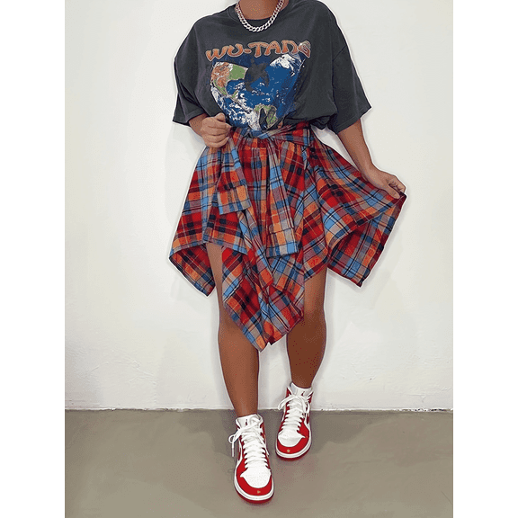 Vintage Plaid Asymmetrical Skirt | High-Waist Slim Fit | Trendy & Chic Must-Have