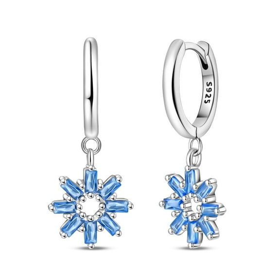 KUNSIR Women Blue Zircon Dangle Earrings 925 Sterling Silver Hoop Huggie Earring