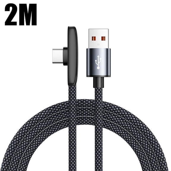 Right Angle USB-C Cable 100W Fast Charging, 90 Degree Braided Type-C Charger Cord with Data Sync, Flat Gaming Cable for Phone Tablet Laptop (2m)