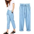 thumbnail image 5 of HEVIRGO Solid Color Cotton Linen Cropped Pants,3 Pack Loose Women Drawstring Harem Trousers, 5 of 9
