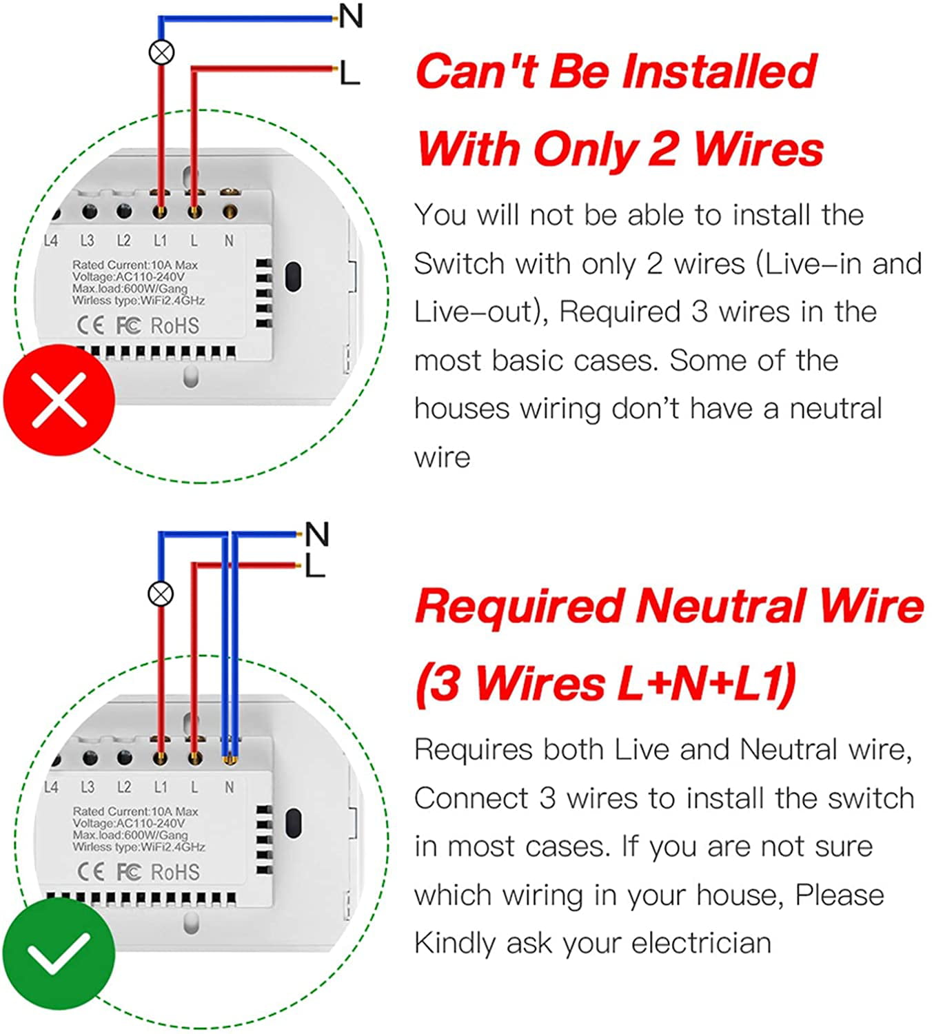 BSEED Interruptor de Sensor Táctil WIFI Inteligente (Se Requiere Línea  Neutra) Alexa y Google Home Work