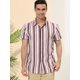 thumbnail image 2 of Lars Amadeus Camisa de manga corta con estampado de rayas irregulares de verano para hombre Camisa de playa con botones Caqui Blanco S Unique Bargains Camisas, 2 of 6