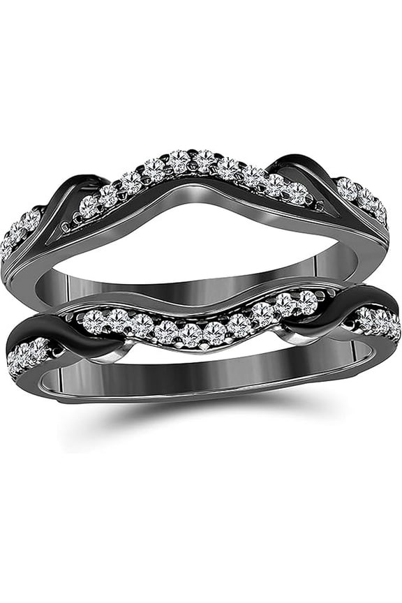 Women Anniversary Wedding Band Enhancer Guard Jacket Ring 1.10CT Round Diamond 14K Black Gold Over in 925 Sterling Silver