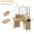 thumbnail image 3 of OKD 48" Fluted Makeup Vanity Desk with HD Triple Mirror and Lights, Modern Corner Vanity with 3 Drawers & 2 Cabin ets, Charging Station - Natural Oak, 3 of 8