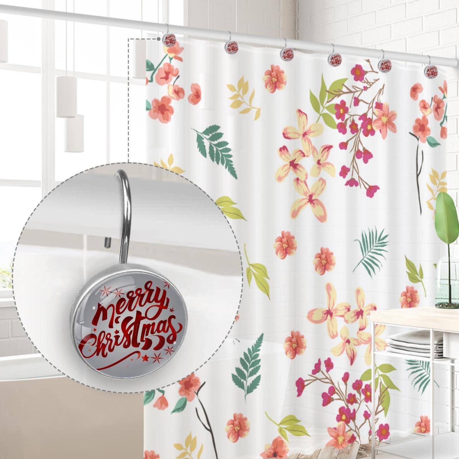 HemaKayy 12 Pcs Decorative Shower Curtain Hooks - Stainless Steel Rings for Bathroom Décor - Easy Glide & Secure Hold - Perfect Decoration for Bathroom Shower Rods - Merry Christmas