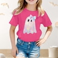 thumbnail image 2 of Tisuna Halloween Tops For Little Girls Ghost Print Short Sleeve Crew Neck Shirts Casual Comfortable Kids Outdoor Wear Pink 5-6 Years, 2 of 4