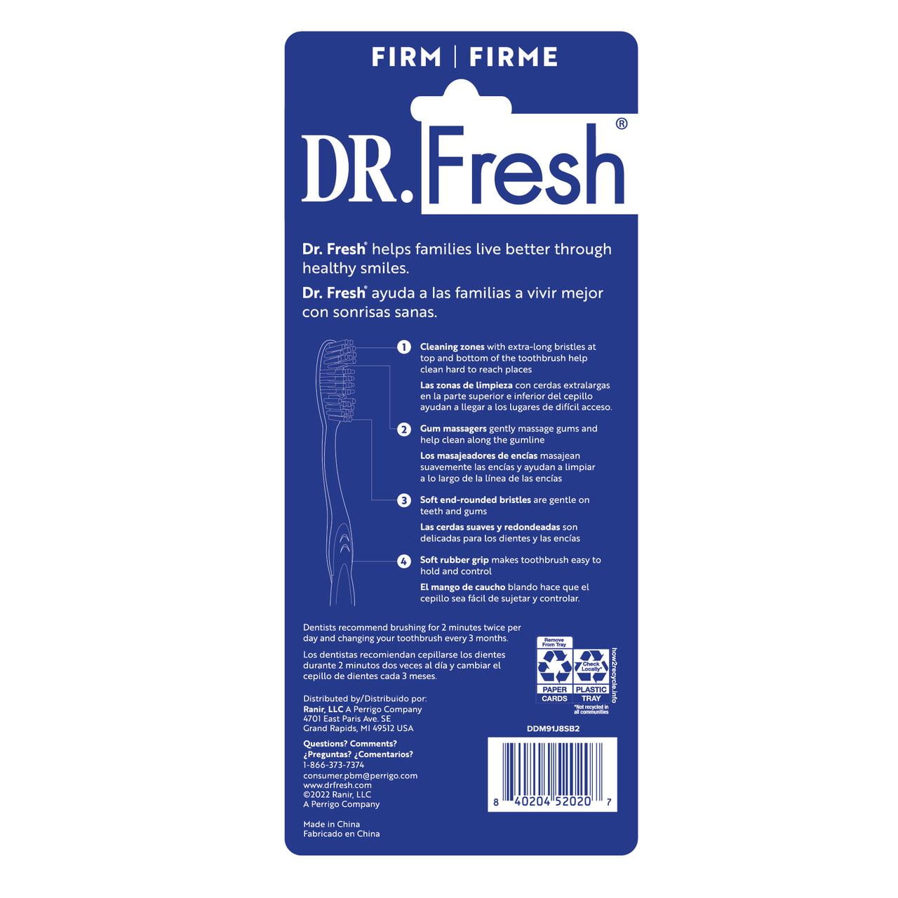 (5 pack) Dr. Fresh Adult Manual Toothbrush with Tongue Scraper Head, Firm, 6 Count