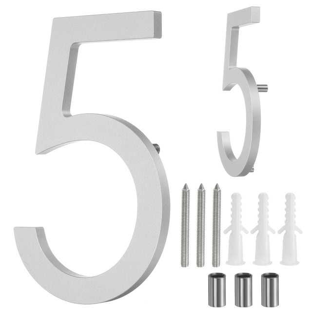Uxcell 6" Números de Casa Sólidos de Aluminio Flotantes para Dirección Exterior (Número 5, Plata)