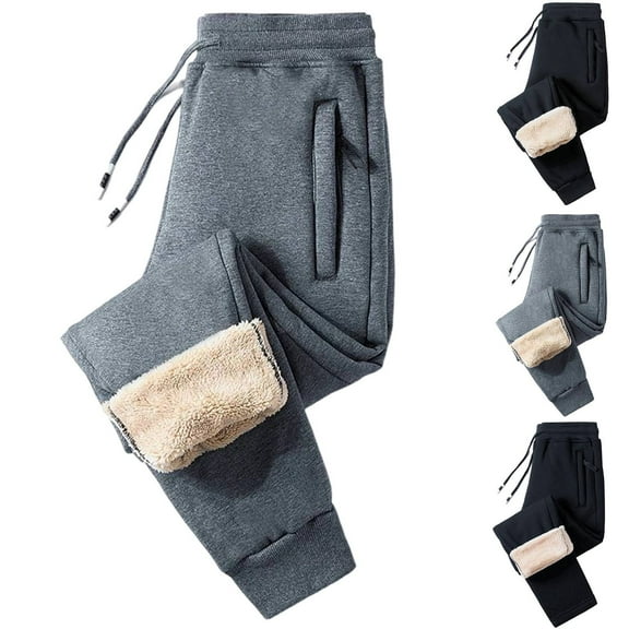 Fshiont Heavyweight Fleece Pants Men Sherpa Lined Thermal Sweatpants Winter Cold Weather Joggers Elastic Waist Light Gray 3XL