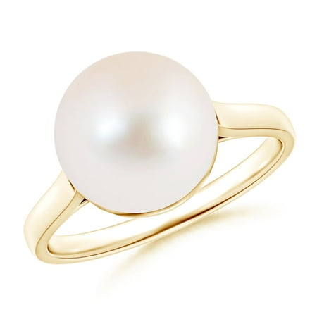 10 Mm Pearl Ring - June Birthstone - Classic Round Freshwater Cultured Pearl Solitaire Engagement Ring in 14K Yellow Gold (10mm Freshwater Cultured Pearl)