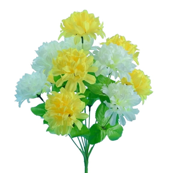 Clearance Artificial flowers under $1,Artificial Chrysanthemums Memorial Flowers 12 Head Yellow Bouquet Cemetery Decoration Outdoor Arrangement