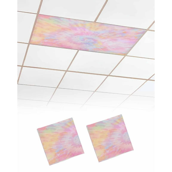 Rainbow Color Fluorescent Light Covers for Ceiling Lights 4x2 feet,2 Pack Magnetic Light Filters for Classroom,Fantasy Colorful Ombre Swirl Fluorescent Light Shade Panel for Office School Drop Home