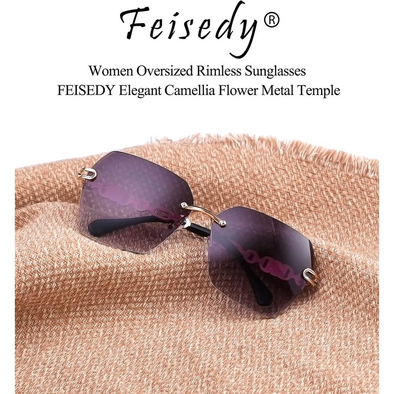 Classic Rimless Diamond Cutting Sunglasses Women Metal Frame UV400 HD Lens Sun FEISEDY Classic Rimless Sunglasses Women Metal Frame Diamond  main image 4