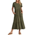 thumbnail image 2 of Robe d'Été pour Femmes 2024 Mode Grande Taille Décontractée Col Rond Manches Courtes Taille Haute Robe 50 % de Réduction Liquidation!, 2 of 9