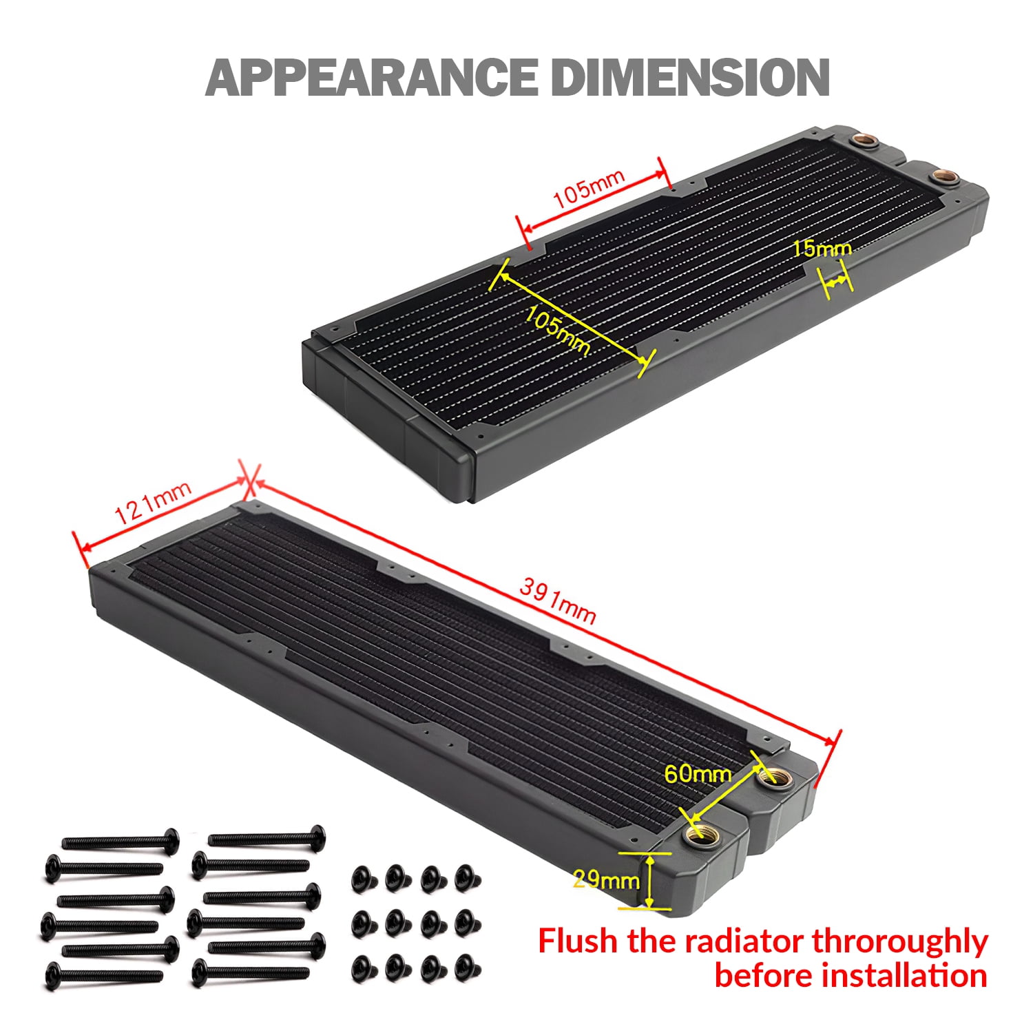 Dracaena Computer Radiator Copper Water Cooling Cooler for CPU Heat Sink - Liquid Heat Exchanger Dual G1/4 Port (360mm)