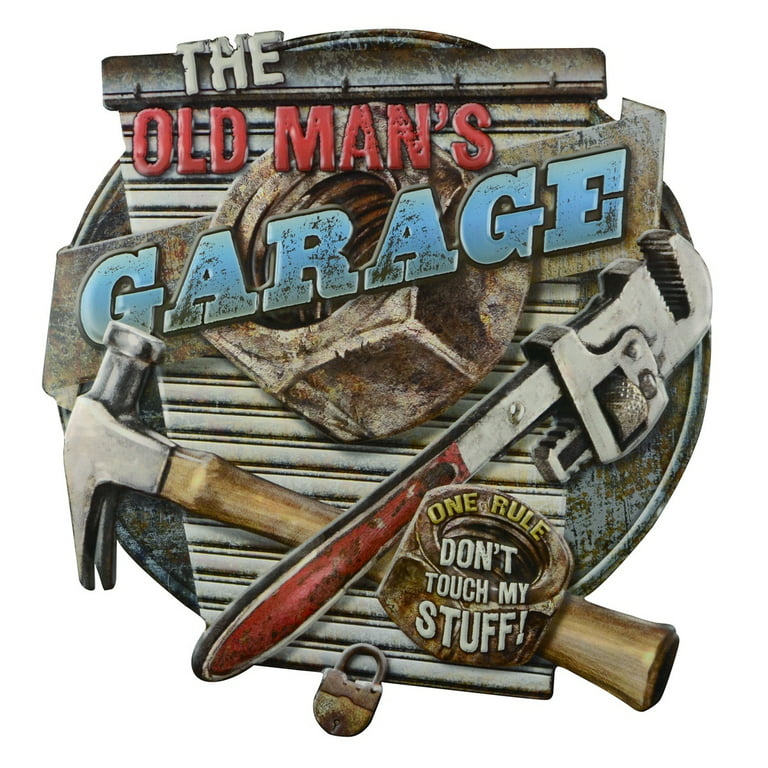 Old Man Garage 3D Tools Embossed Metal Sign Funny Man Cave Shed Shop Wall Decor