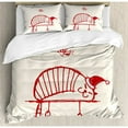 thumbnail image 3 of Christmas Decorations Twin Size Duvet Cover Set, Fun Cat Sleeping with Hat and Little Fairy Hanging Xmas Ornaments Art Style, Decorative 2 Piece Bedding Set with 1 Pillow Sham, Red, by Ambesonne, 3 of 3